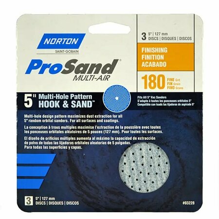 NORTON CO 5" ProSand Universal Hole Sanding Disc 180-Grit, PK 3 03228